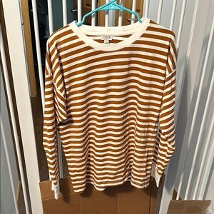 J.Crew Tan and White Striped Long Sleeve Top